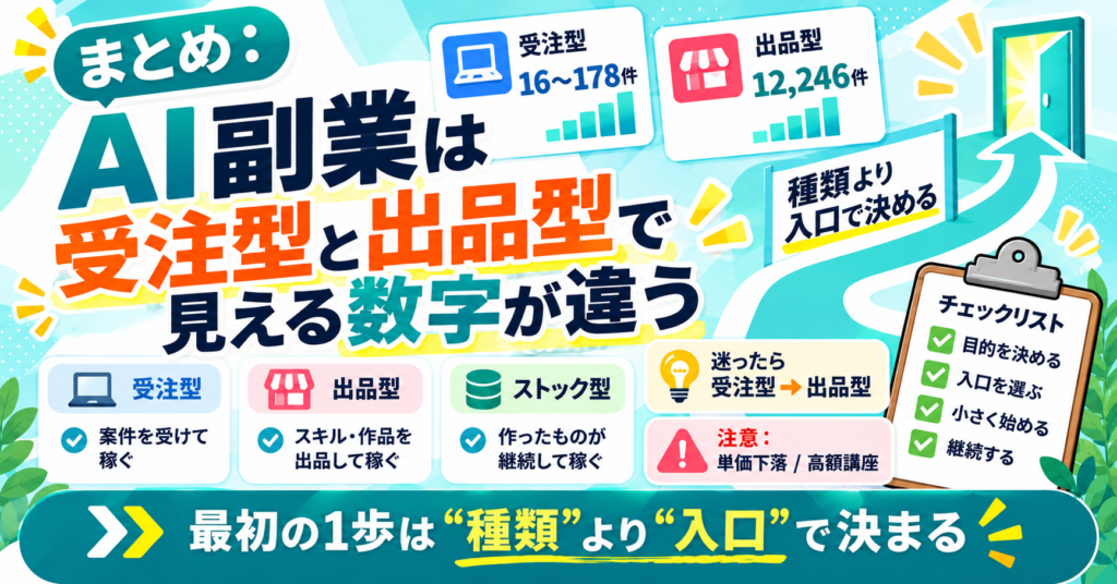 まとめ:AI副業は種類より入口で選ぶ