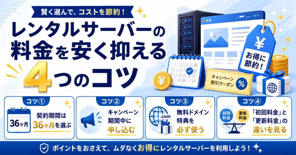 レンタルサーバーの料金を安く抑える4つのコツ