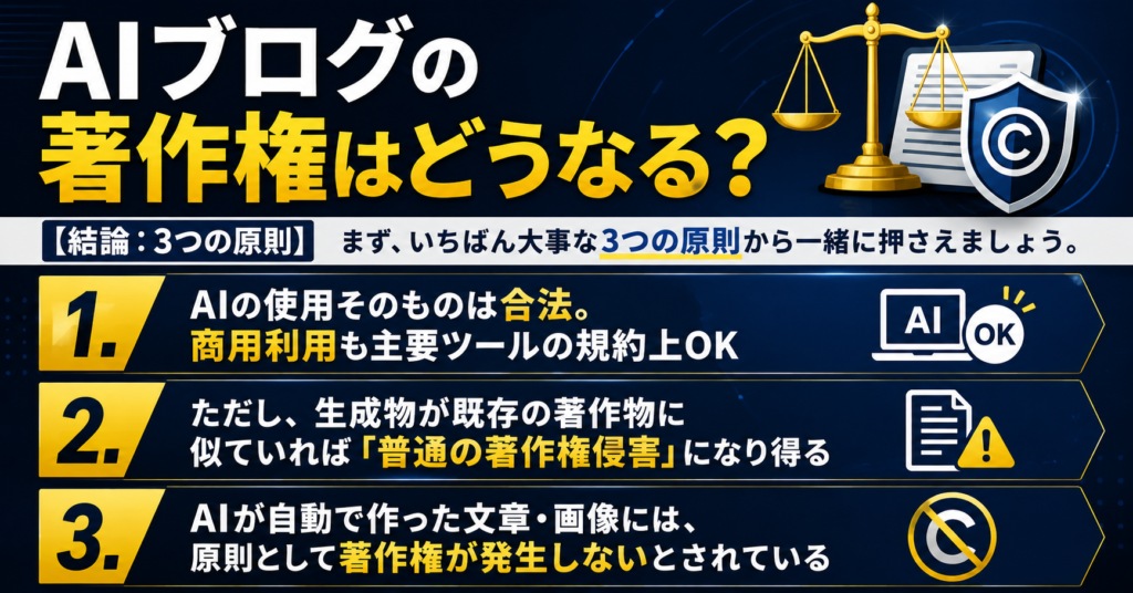 AIブログの著作権はどうなる?【結論:3つの原則】
