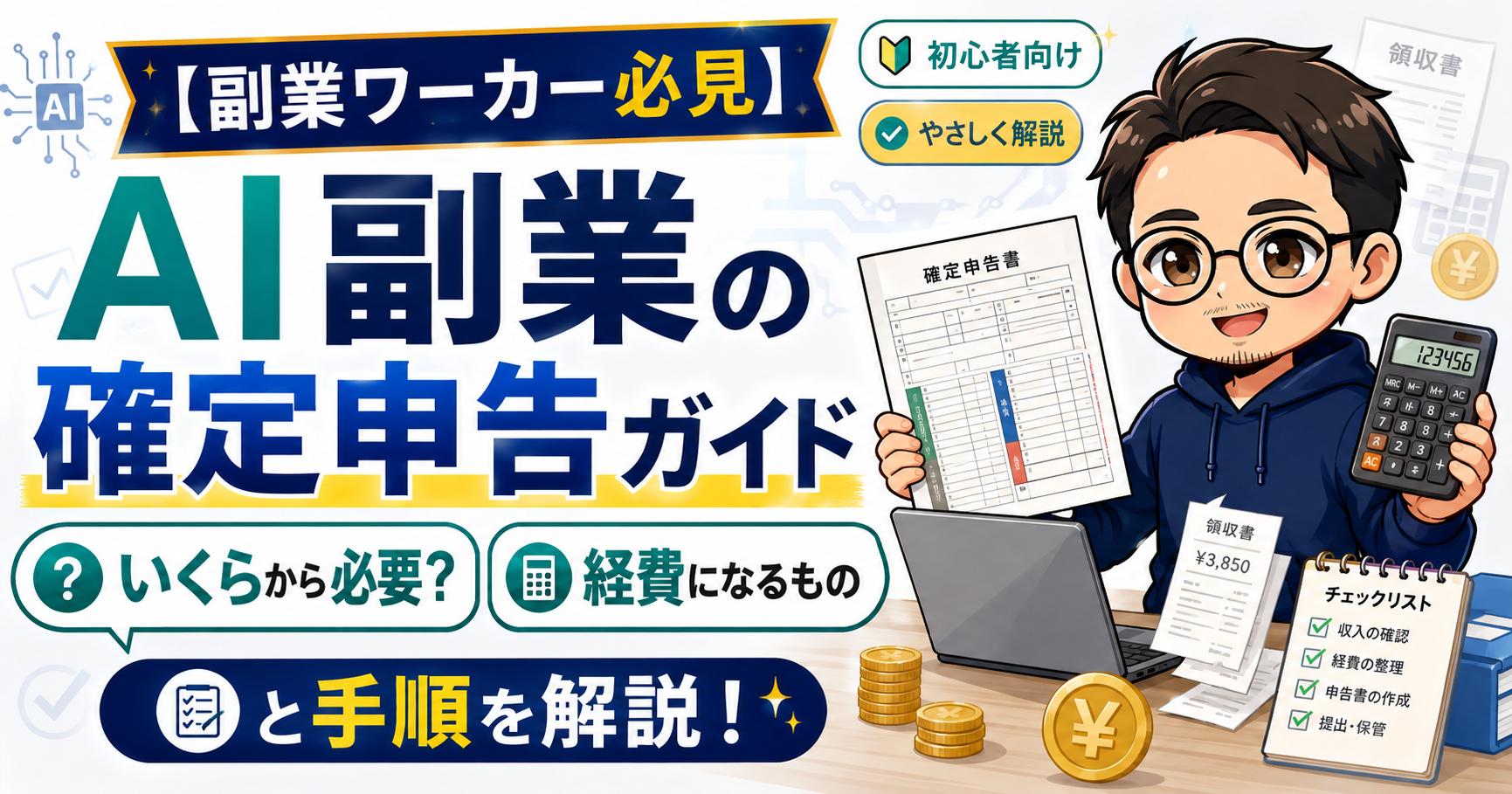 【副業ワーカー必見】AI副業の確定申告ガイド|いくらから必要?経費になるものと手順を解説