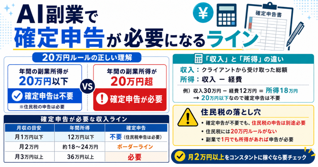 AI副業で確定申告が必要になるライン