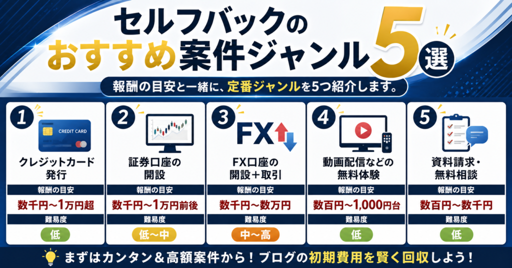 セルフバックのおすすめ案件ジャンル5選