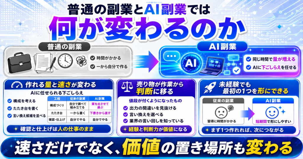 普通の副業とAI副業では何が変わるのか
