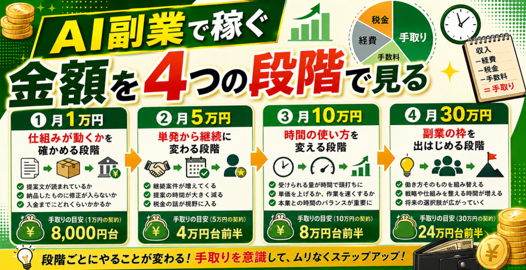AI副業で稼ぐ金額を4つの段階で見る