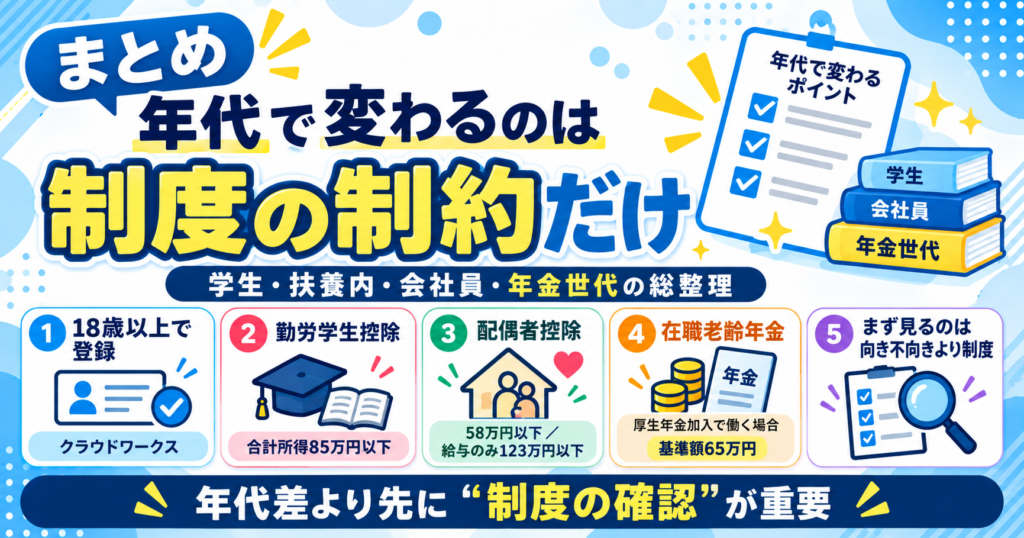 まとめ:年代で変わるのは制度の制約だけ