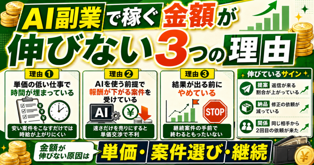 AI副業で稼ぐ金額が伸びない3つの理由