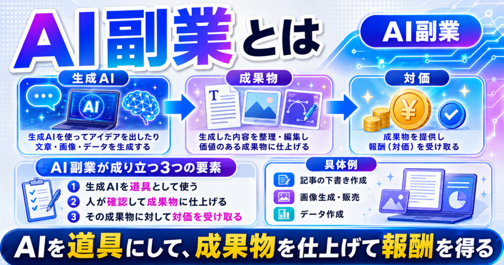 AI副業とは生成AIで成果物を作って対価を得る副業のこと
