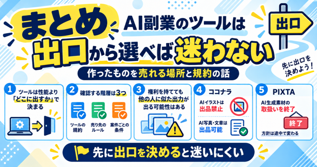 まとめ:AI副業のツールは出口から選べば迷わない