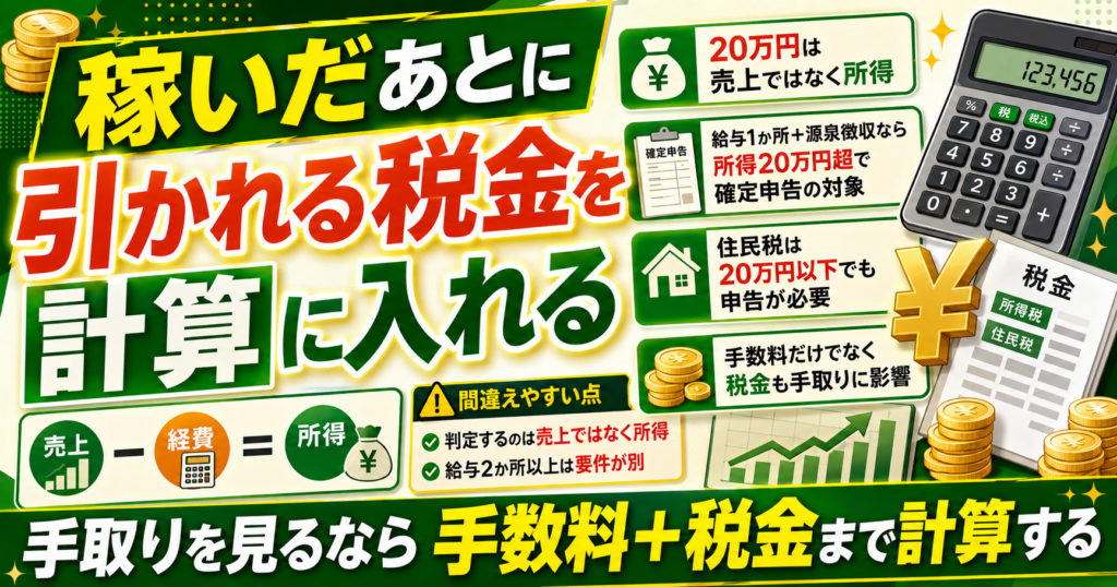 稼いだあとに引かれる税金を計算に入れる