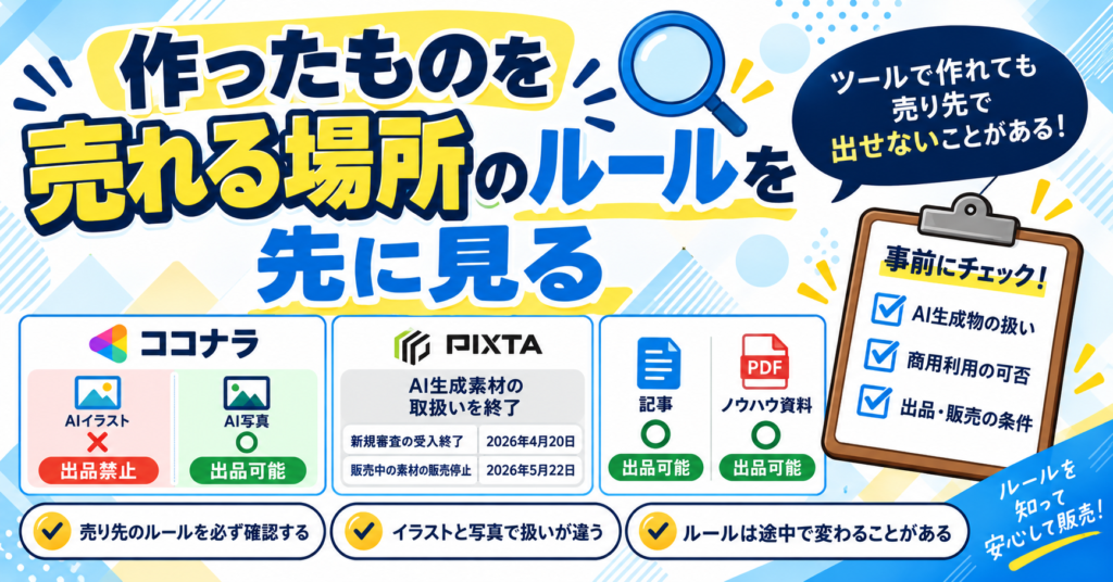 作ったものを売れる場所のルールを先に見る