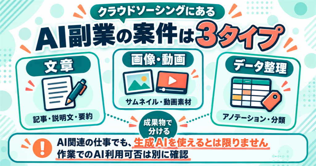 クラウドソーシングにあるAI副業の案件を3つに分ける