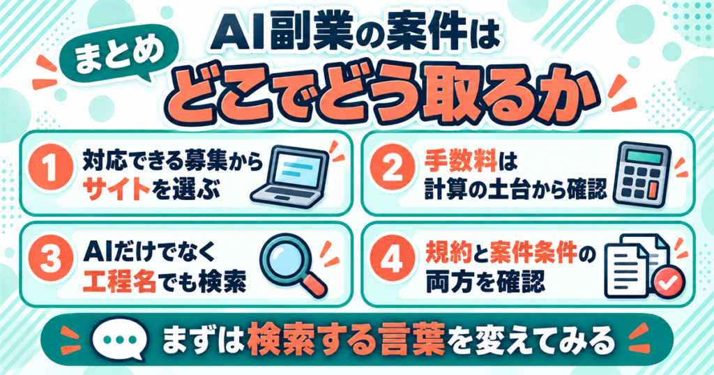 まとめ:AI副業の案件はどこでどう取るか